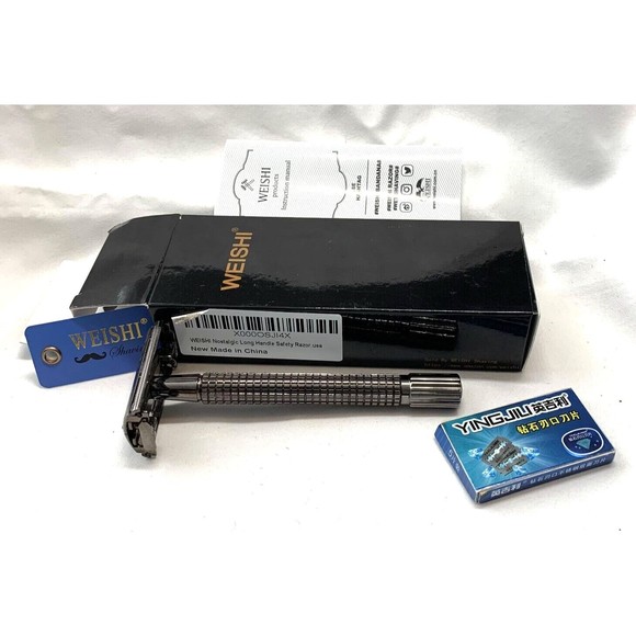 Weishi Long Handle Double Edge Safety Razor New Open Box w/4 Blades - Picture 3 of 3